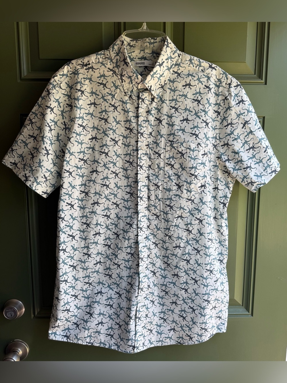 Men's Sonoma Goods for Life Short Sleeve Gecko Print Button Down Shirt Size LT